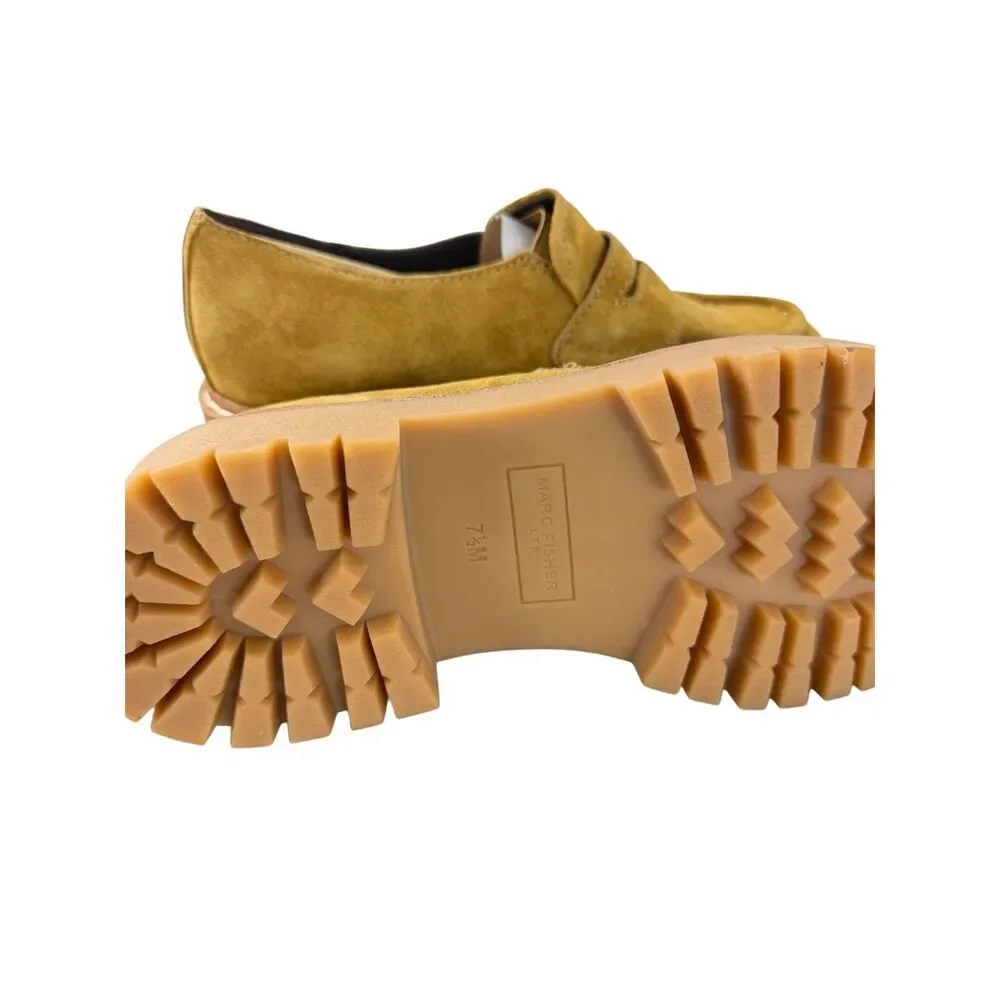 Marc Fisher Moccasin Loafers Yellow Mustard Suede Platform Lug Sole NWB Size 7.5